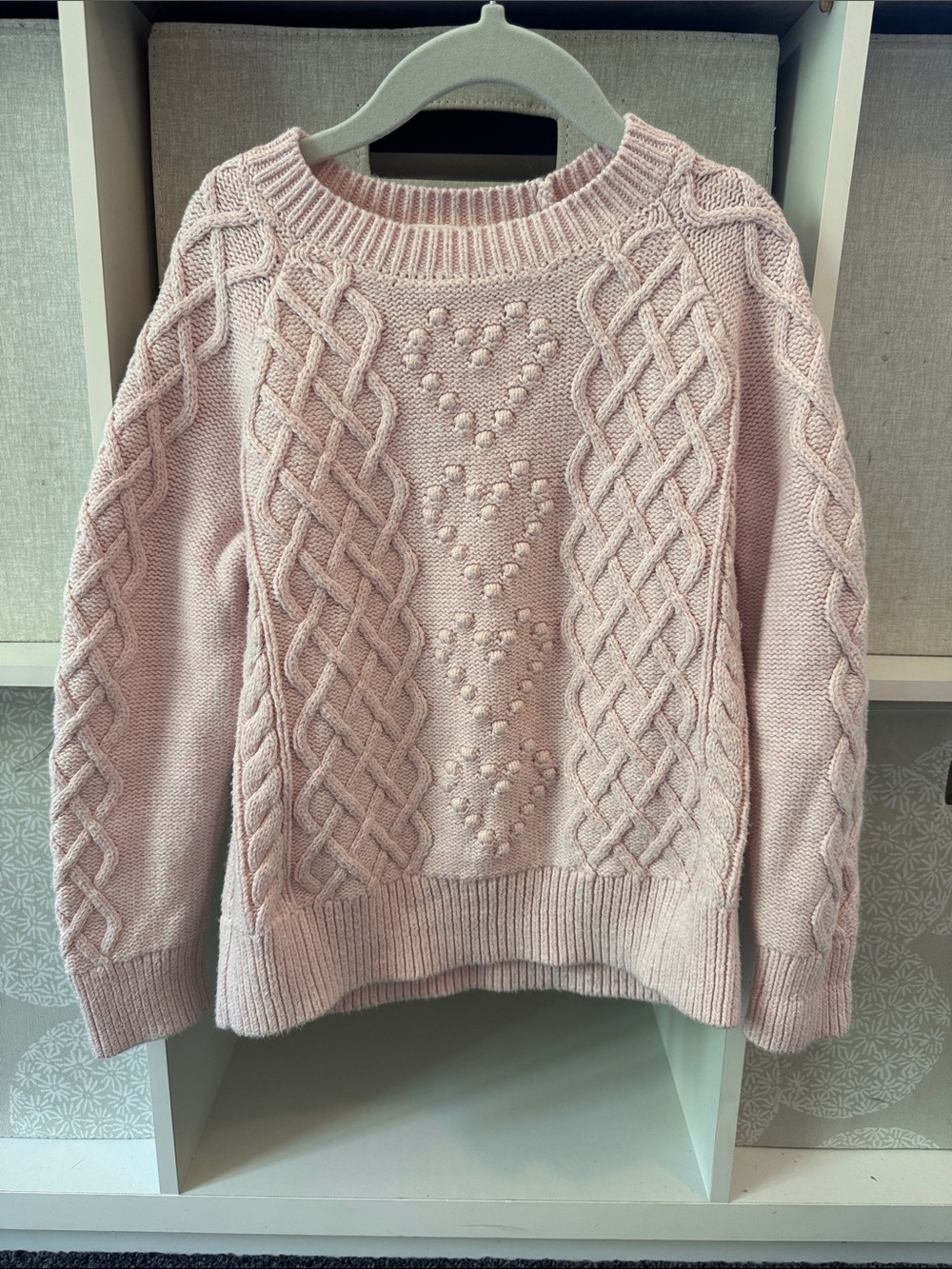 Crewcuts Soft Pink Cable-Knit Heart Crewneck Sweater
